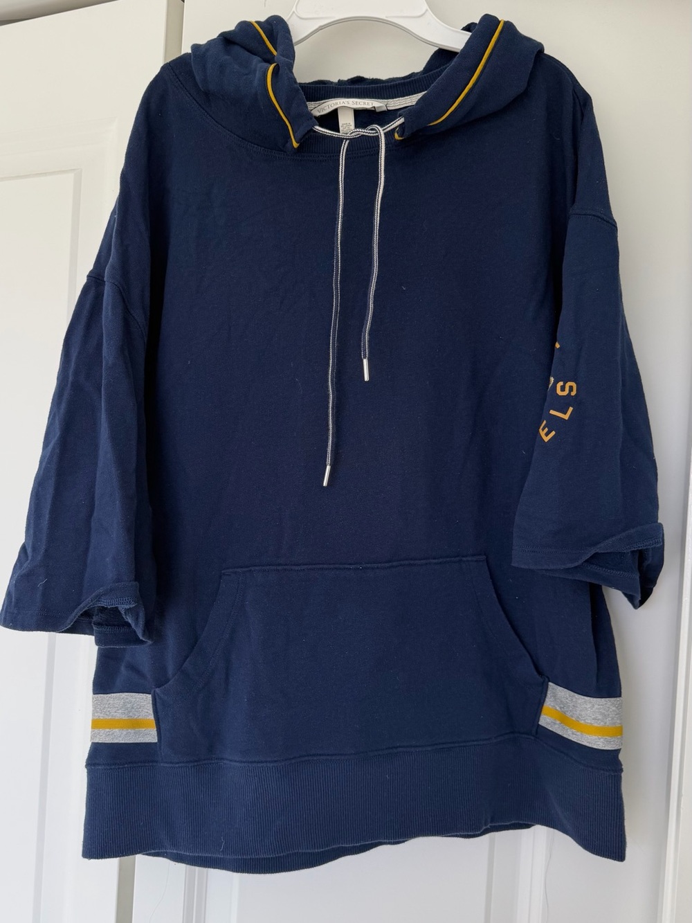 Victoria's Secret Navy Hooded Pullover top with Yellow Trim